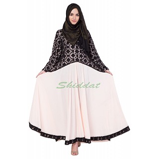 Lacy abaya in Black and Peach